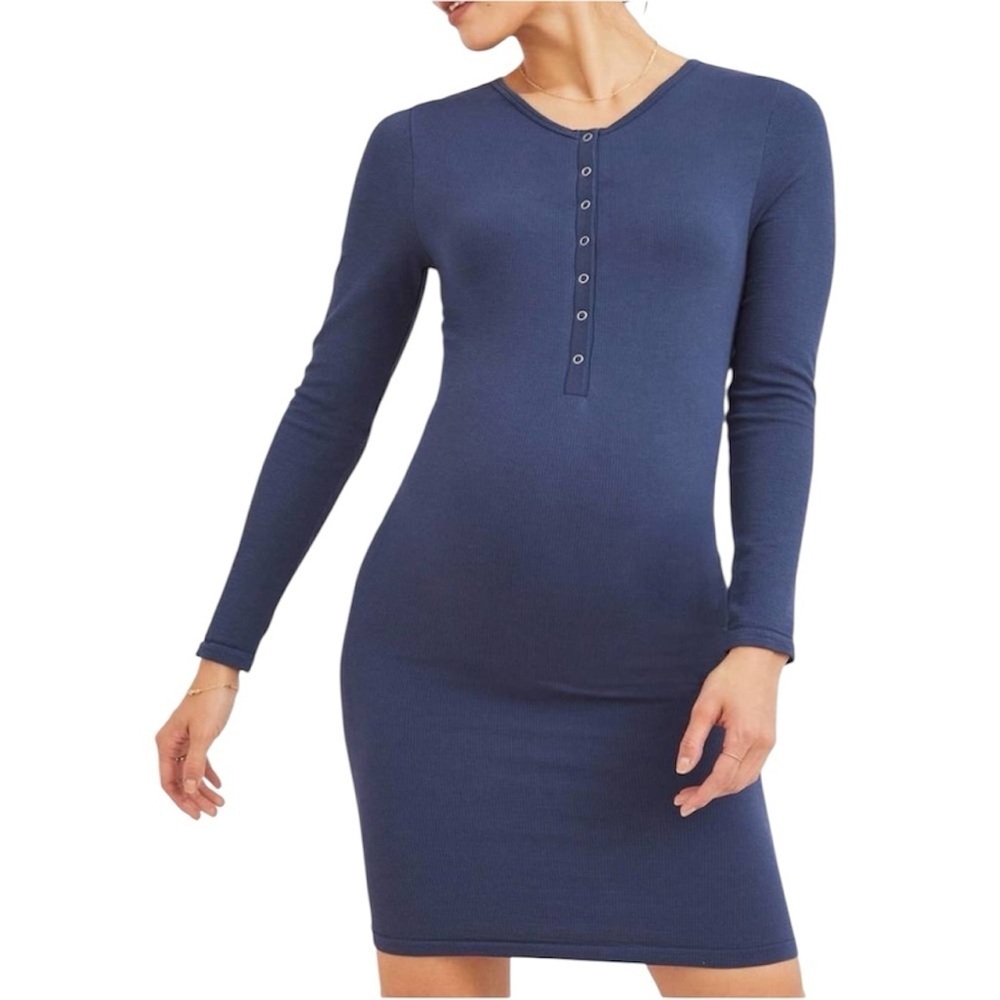 Hatch | Women’s Maternity The Body Rib Mini Dress in Blue Opal Size Medium NWT